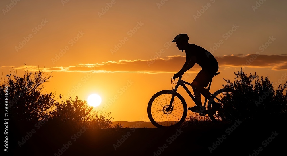 Obraz premium Silhouette of a cyclist against a sunset sky.