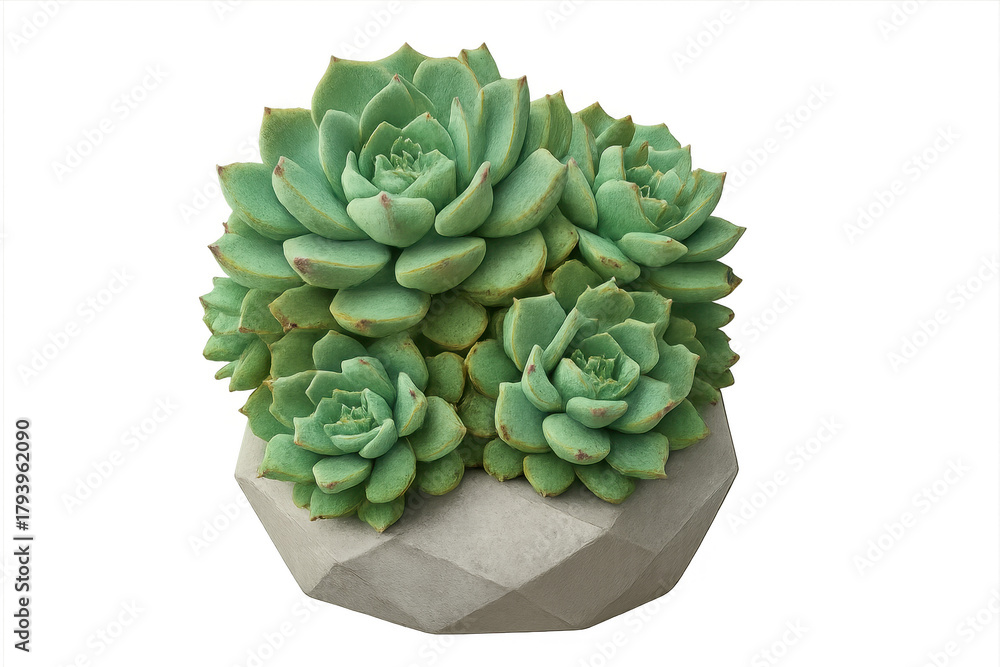 Fototapeta premium Green echeveria succulents growing in modern geometric pot