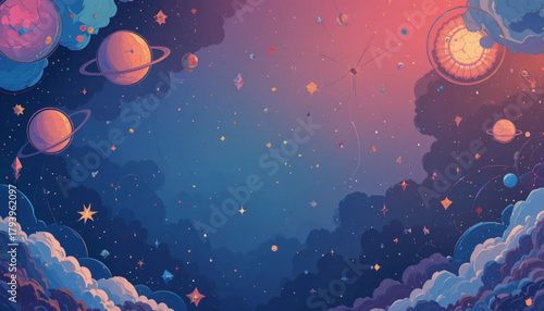 Flat colored space themed background 