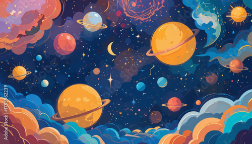 Flat colored space themed background 