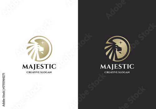 Lion Head Circle Luxury Icon Symbol Logo Vector Illustration Design