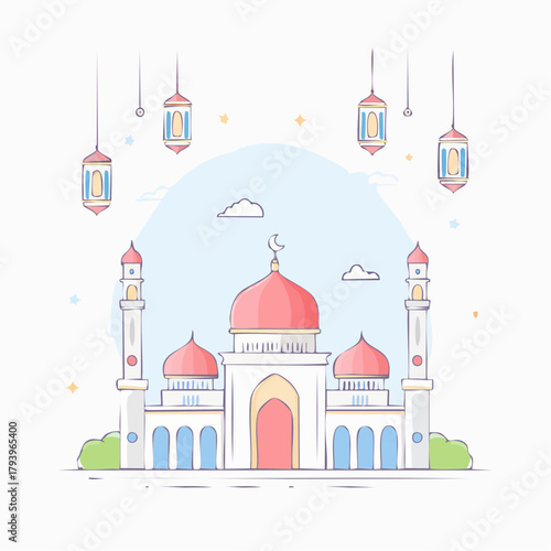 Taj Mahal Mosque and Church Vector Architecture Landmark Illustration