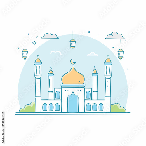 Taj Mahal mosque vector illustration with iconic architecture and cultural landmark design
