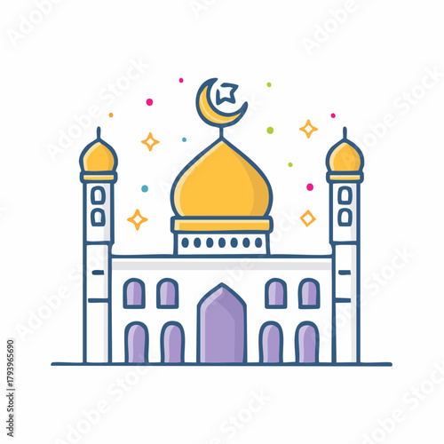 Taj Mahal Mosque Vector Illustration with Iconic Indian Architecture and Landmark Design