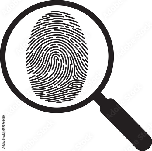 Magnifying glass with fingerprint silhouette investigation and security icon vector illustration