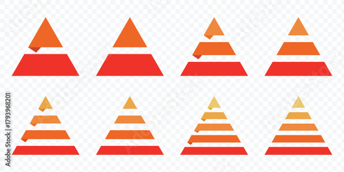 Triangular pyramid infographic vector icon set.  Maslow layer diagram. Development level infographic. Business graph. Pyramid vector illustration.