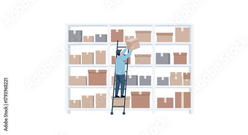 Businessman Organizing Files on Shelves in Office Library