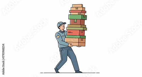 Hardworking Man Carrying Heavy Stack of Books and Files Business Education and Office Work Concept