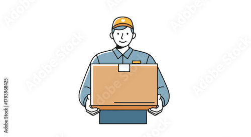 Delivery Person in Protective Gear Holding a Cardboard Box
