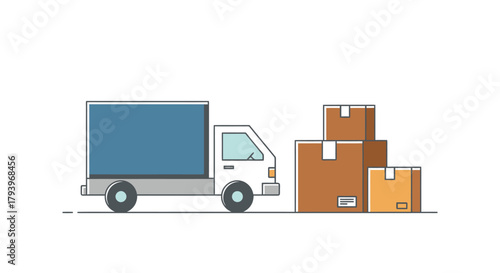 Efficient Moving Truck with Packaging Boxes Ready for Delivery or Relocation