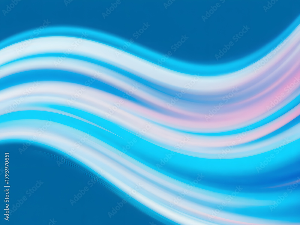 Fototapeta premium Wavy blue and white glowing lines with a soft gradient style on a plain blue background, concept of energy, speed, or data flow