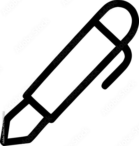 An outline icon representing a fountain pen for writing, signature, document signing, education, and luxury stationery.