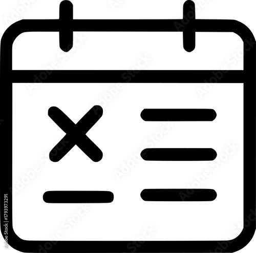 An outline icon representing a calendar, schedule, appointment, planning, or a cancelled missed event