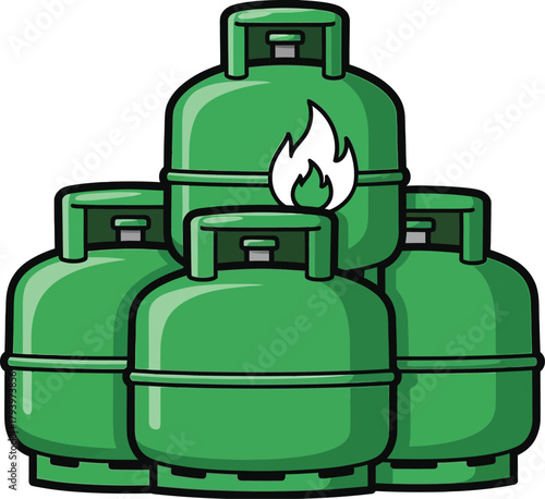 Green Propane Gas Cylinders with Flame Icon.