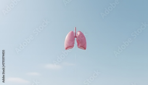 Pink lungs floating in light blue sky conceptual anatomical organ for breathing respiratory health healthcare and medicine balloon design