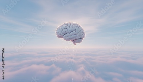 Brain Floating in Clouds Conceptual Mental Health Awareness Idea of Thinking Process and State of Mind Imagination and Inspiration
