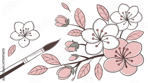 Watercolor cherry blossom flower painting tutorial with brush for spring floral art project ideas