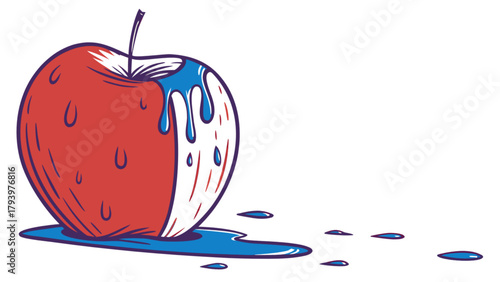 Red and blue dripping apple vector illustration for food designs and healthy eating themed graphics and artwork