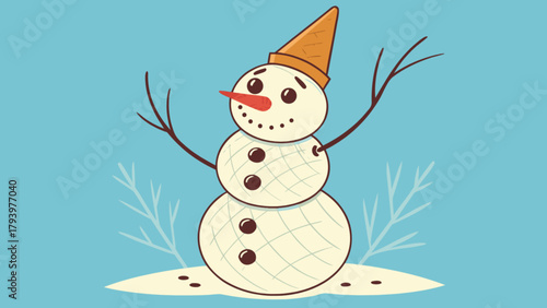 Cute snowman illustration winter holiday season christmas snow scene frosty character design vector graphic art