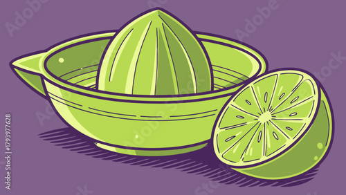 Fresh lime juicer illustration for healthy citrus juice recipe and summer drinks preparation design concept