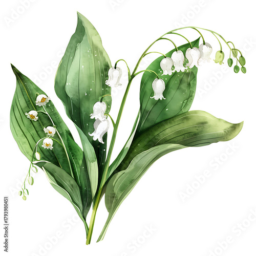 Lily of the valley watercolor on transparent background