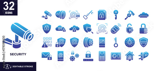 Security glyph  gradient icon set