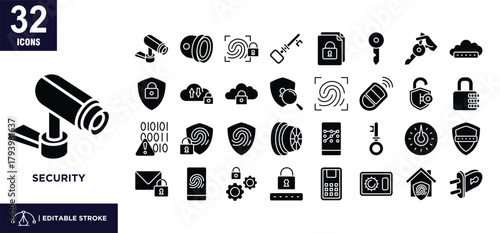 Security glyph icon set