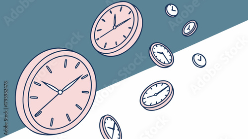 Floating wall clocks time management concept for business deadlines and productivity illustration vector 100