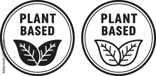Plant based seal badge organic vegan natural food product label stamp circle icon vector