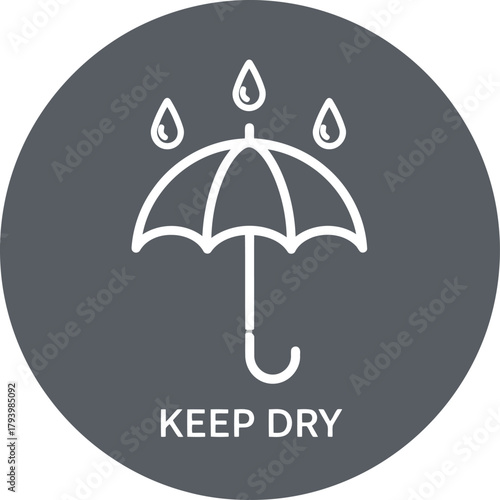 Keep dry symbol umbrella rain drops icon warning label for shipping and packaging vector