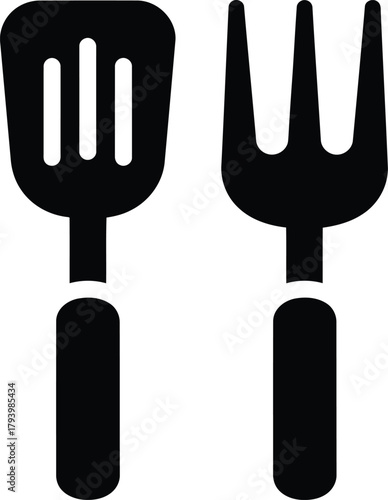 Barbecue grill utensils spatula and fork icon set cooking tools vector graphic kitchenware culinary equipment vector