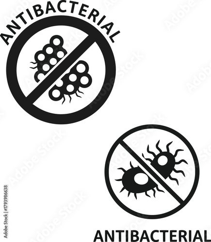 Antibacterial symbol icons no bacteria or virus prohibition sign for hygiene and protection concepts vector