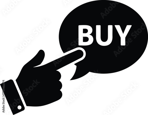 Hand finger pointing to buy speech bubble icon e commerce shopping online purchase decision vector