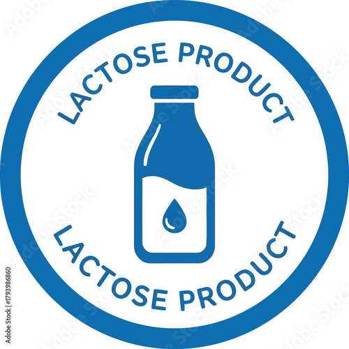 Lactose free product stamp circular seal icon with milk bottle and droplet symbol vector