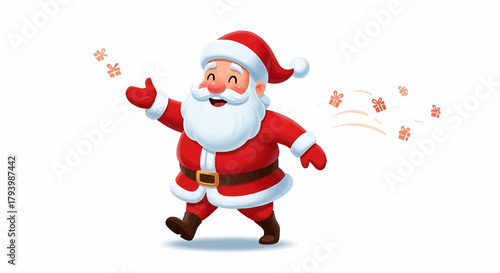 Cheerful Animated Santa Claus Delivering Gifts While Walking