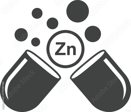 Open zinc supplement capsule with particles released health nutrition science icon vector