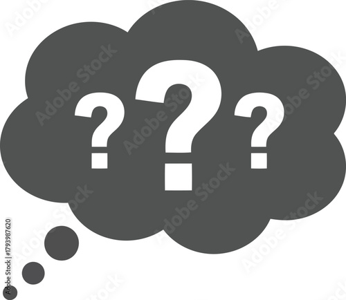 Thought bubble with question marks symbolizing confusion uncertainty and asking for help graphic icon vector