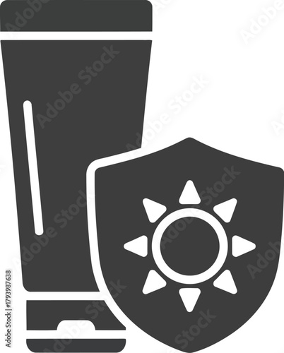 Sunscreen tube and shield icon for uv protection and skincare concepts vector