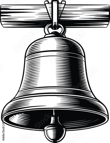 Vintage Bell Vector Illustration, Classic Hanging Metal Bell Line Art Design.