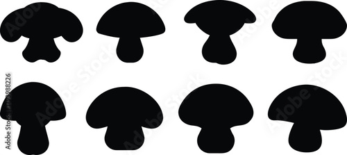 Vector silhouettes of women and people harvesting edible autumn mushrooms and fungi in a green forest with brown grass
