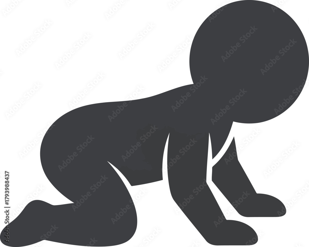 Fototapeta premium Silhouette icon of baby crawling forward simple minimalist design for childhood development and growth concepts vector