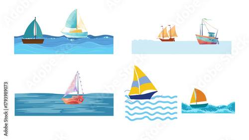 set of sailing ships and boats ilustrasi