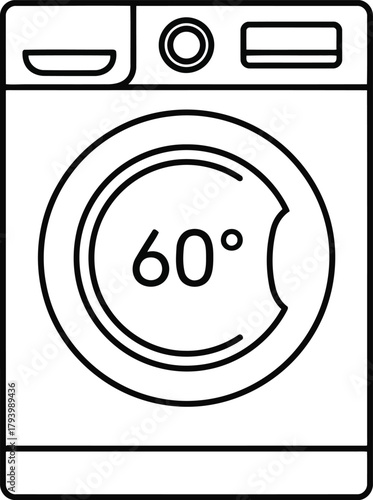 Modern washing machine icon symbol clean laundry appliance 60 degrees cycle control panel line art vector