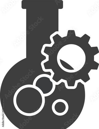 Science laboratory flask gear mechanism industrial chemistry research innovation technology concept vector