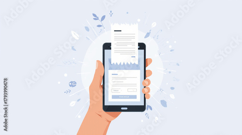 Hand holding smartphone displaying a digital receipt with confetti