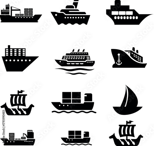 Ship Icon Set. Boats, Ships, and Maritime Icons Pack