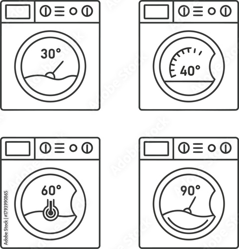 Washing machine temperature settings icons line drawing vector art vector