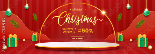 Merry Christmas Stage Display With Gifts and Discount