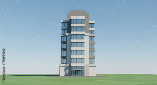 Modern office building, showcasing a sleek design with clean lines and a minimalist aesthetic for corporate and commercial use