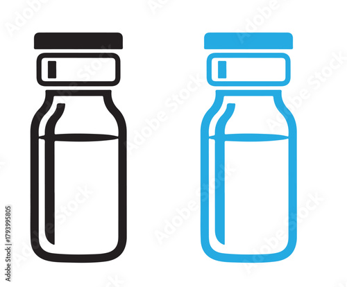 Illustration of a black and blue vial, representing medication, vaccine, and healthcare, suitable for medical and pharmaceutical purposes